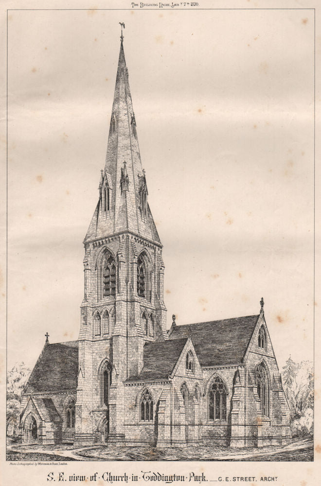 SE view of Toddington Park church; G.E. Street, Architect. Gloucestershire 1870